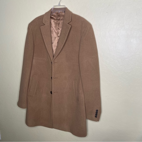 Calvin Klein Camel Wool Blend Overcoat Size 42L Slim Fit - Picture 5 of 16